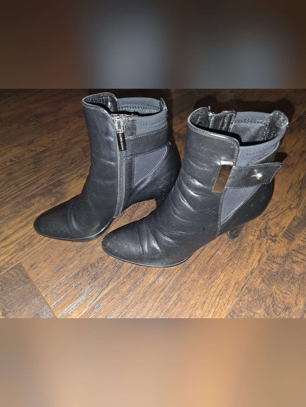 Aquatalia Black Leather Ankle Booties with Side Zip - Picture 5 of 9